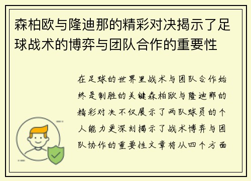 森柏欧与隆迪那的精彩对决揭示了足球战术的博弈与团队合作的重要性