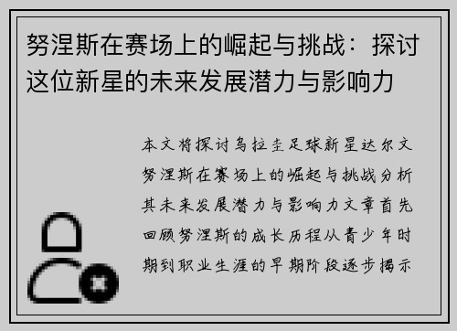 努涅斯在赛场上的崛起与挑战：探讨这位新星的未来发展潜力与影响力