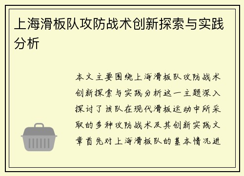 上海滑板队攻防战术创新探索与实践分析